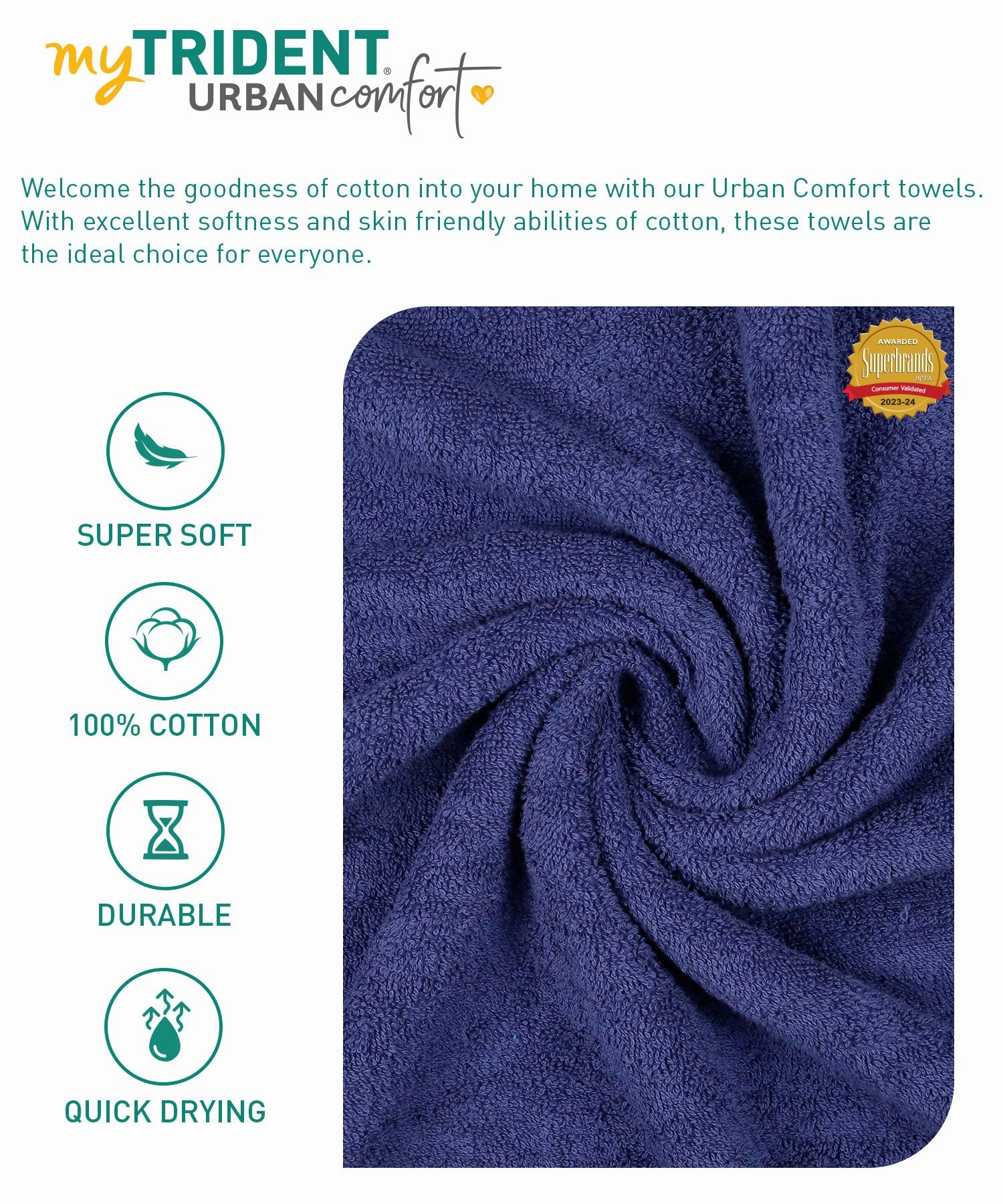 Urban Comfort, 450 GSM, Bath Towel, New Navy