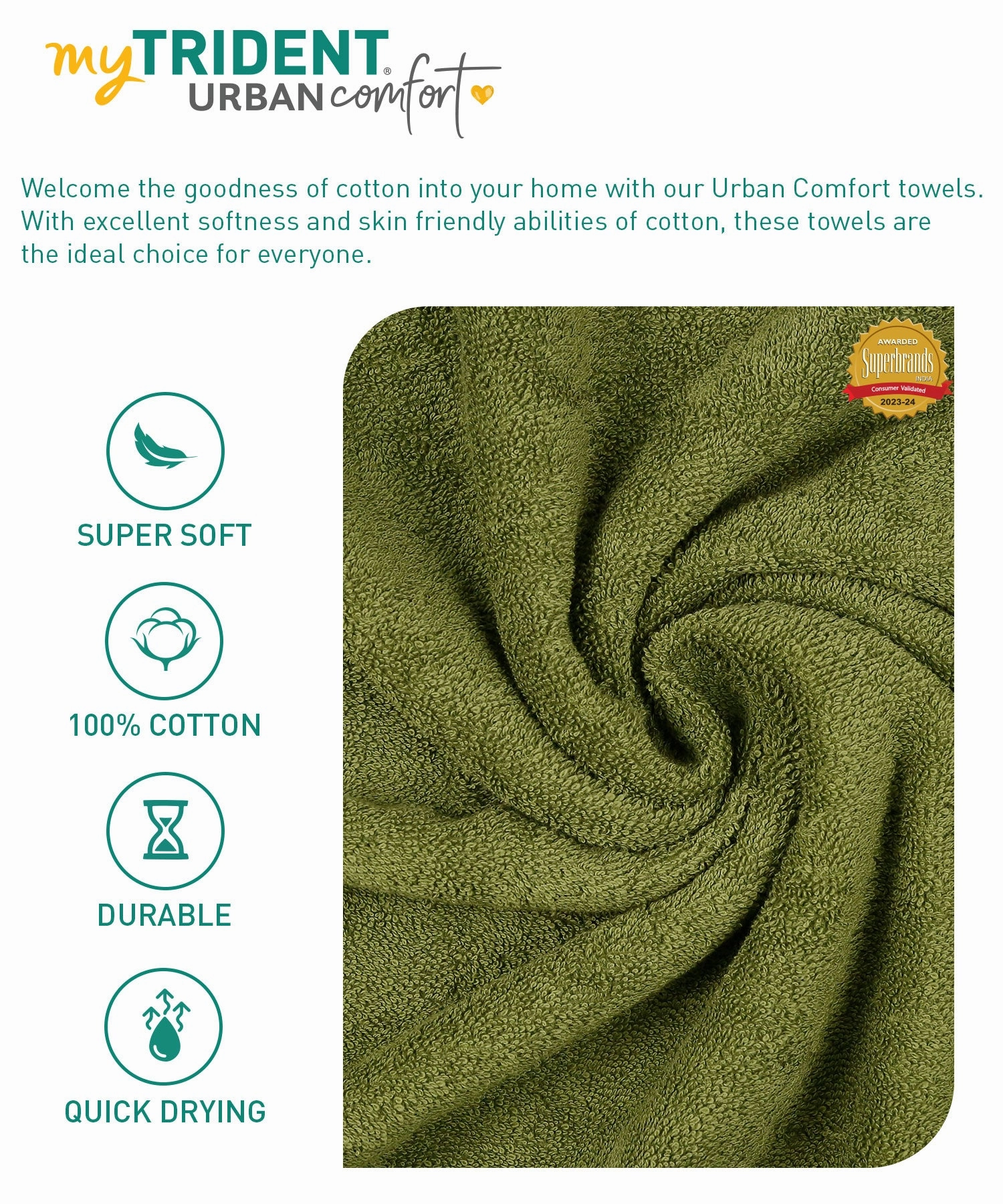 Urban Comfort, 450 GSM, Bath Towel, Olive