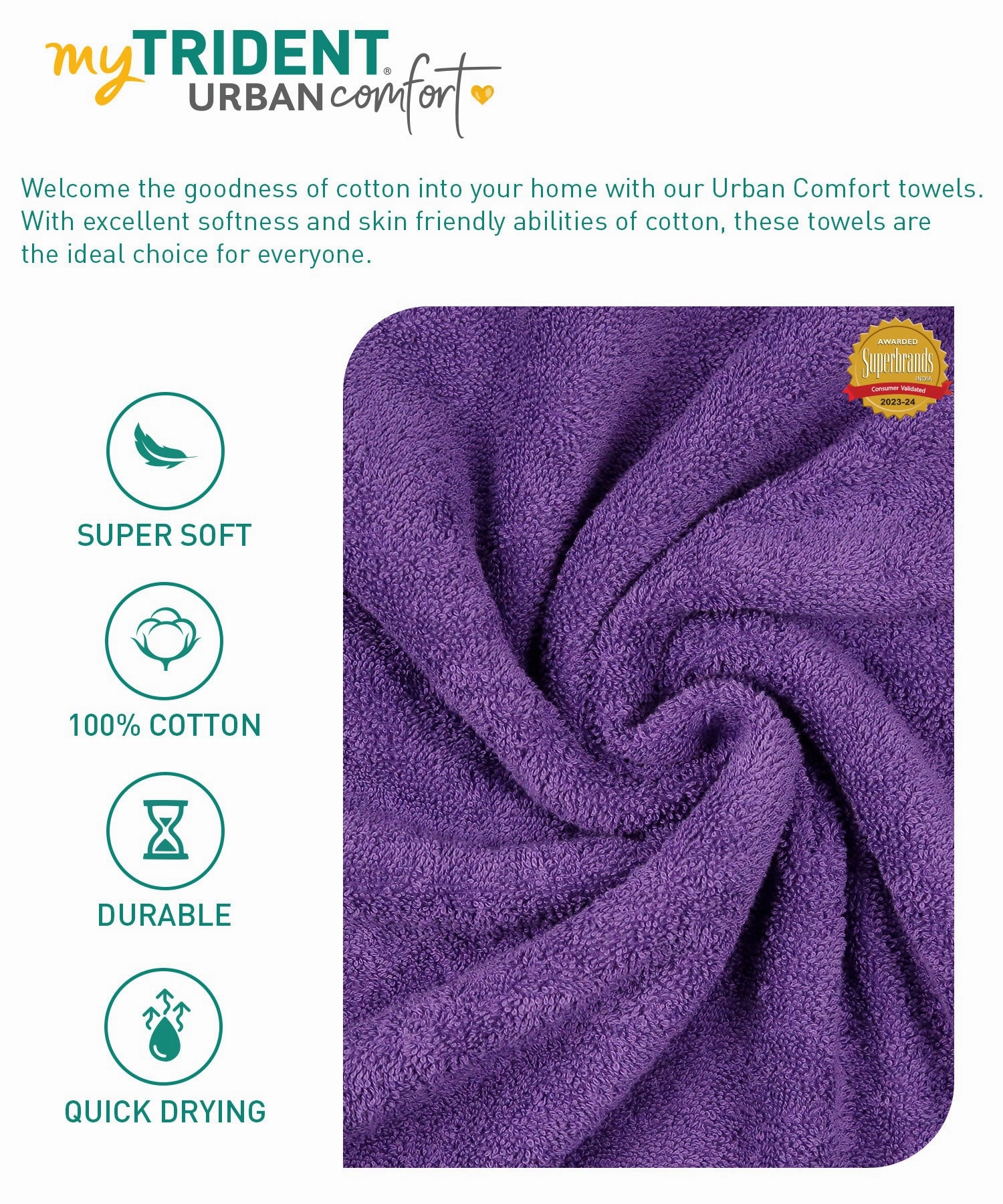 Urban Comfort, 450 GSM, Bath Towel, Purple