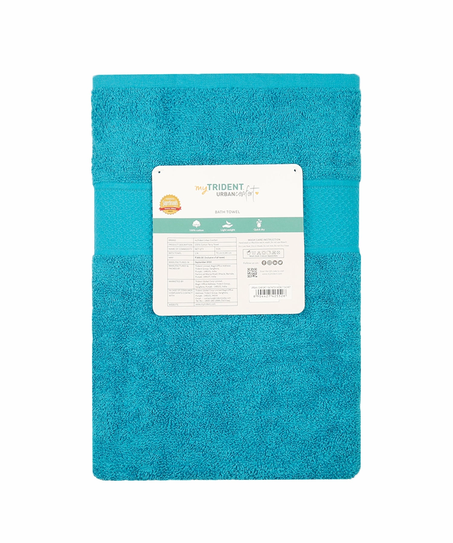 Urban Comfort, 450 GSM, Bath Towel, Teal Sachet