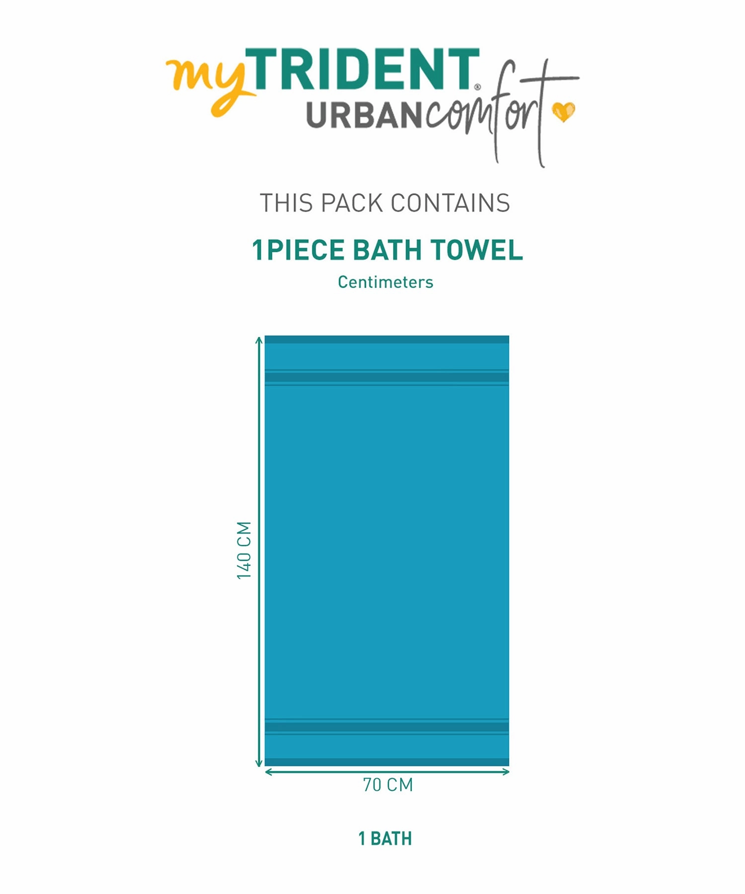 Urban Comfort, 450 GSM, Bath Towel, Teal Sachet