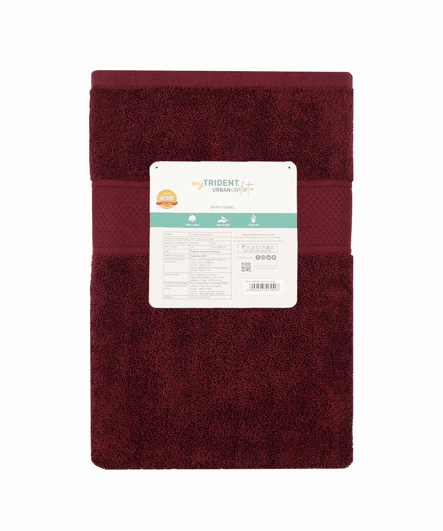 Urban Comfort, 450 GSM, Bath Towel, Wine Red