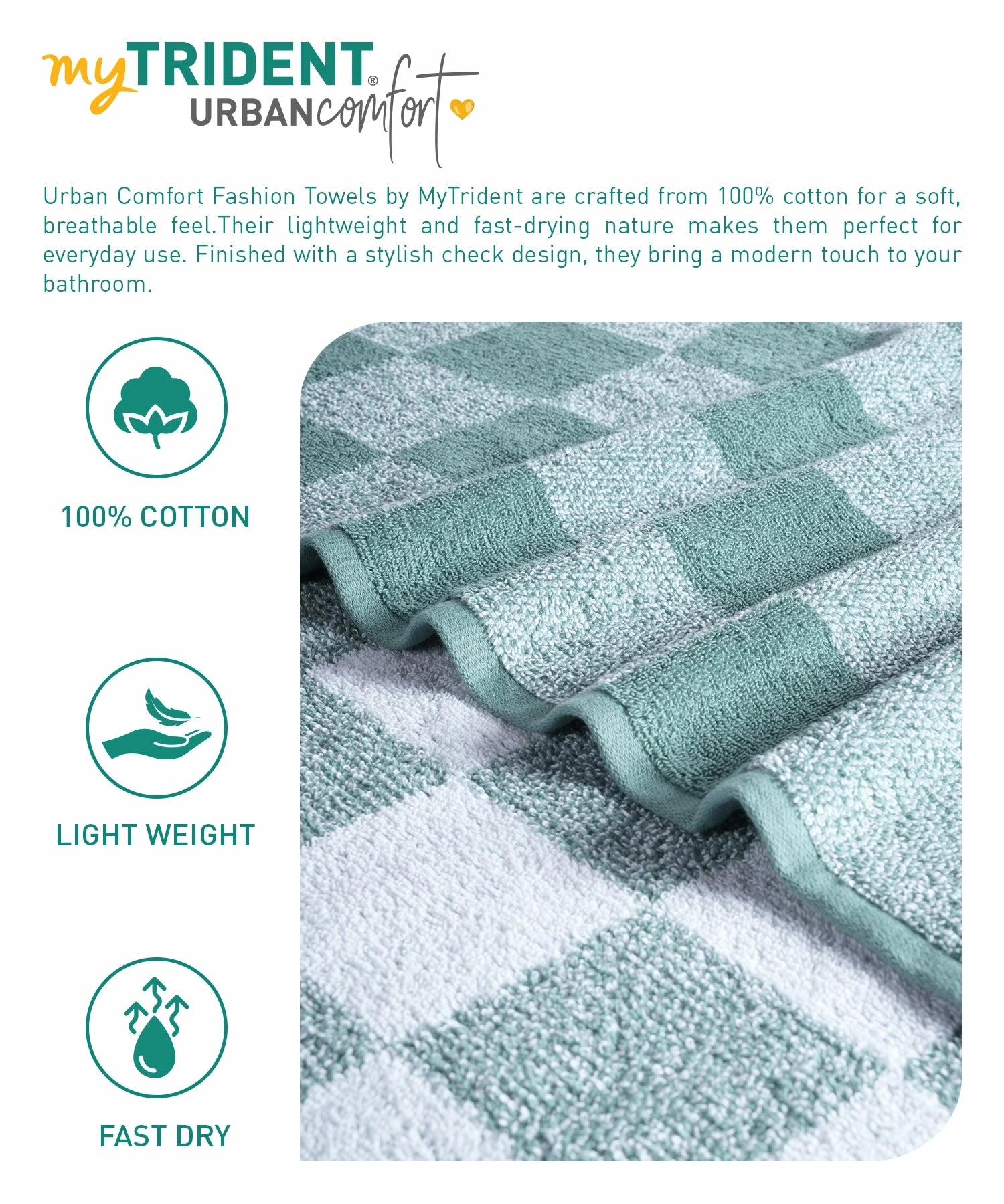 Urban Comfort Fashion Collection, 450 GSM, 100% Cotton, Bath Towel,  Green Sage