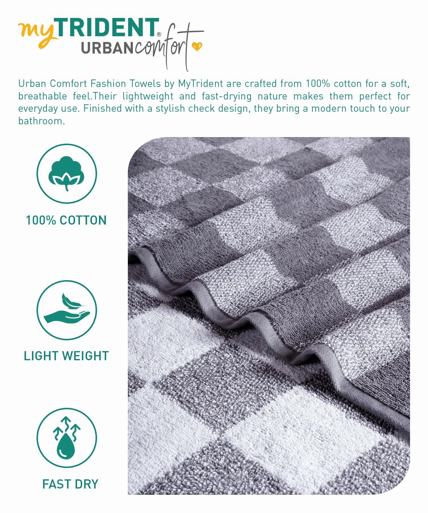 Urban Comfort Fashion Collection, 450 GSM, 100% Cotton, Bath Towel, Soothing Grey
