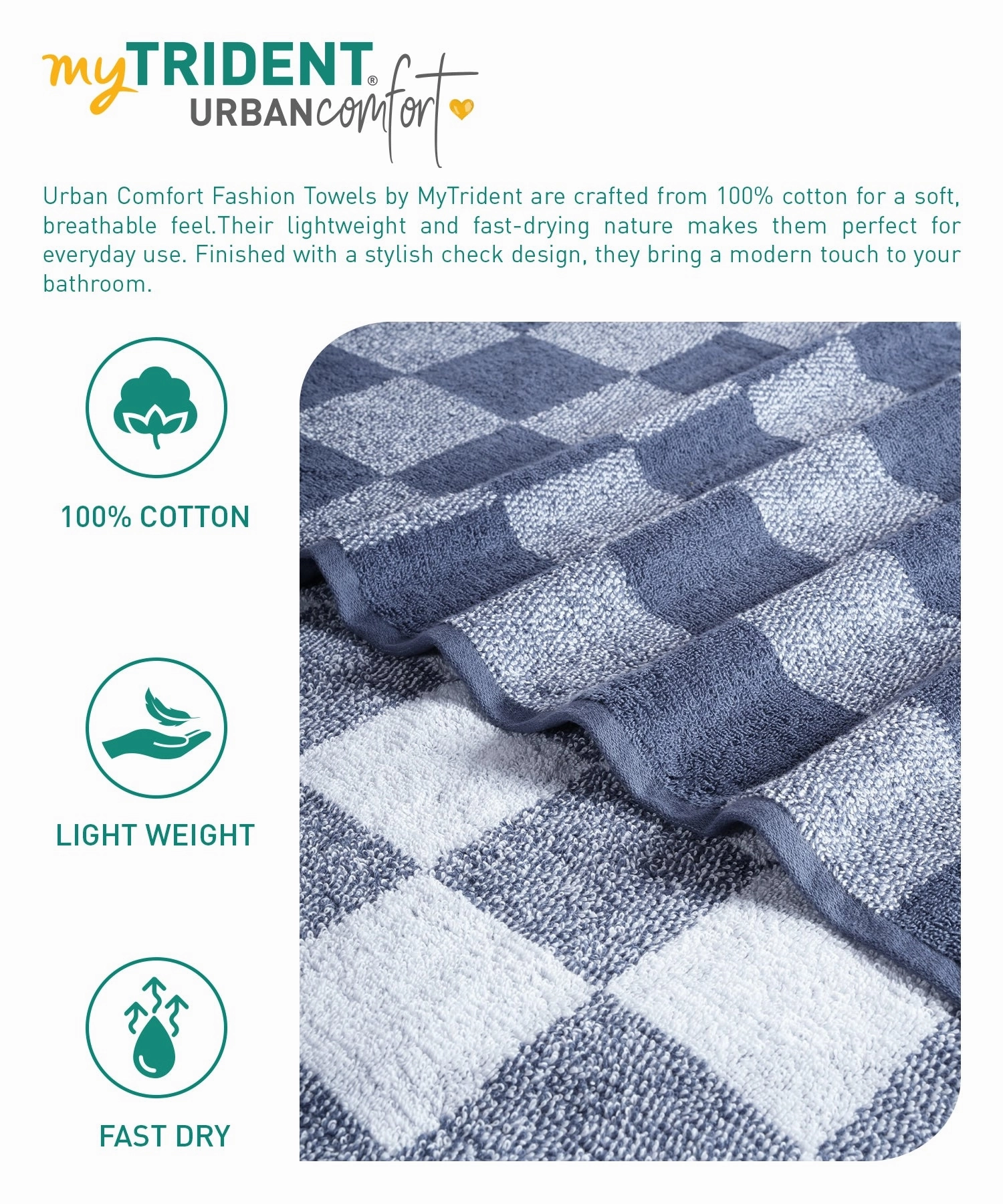 Urban Comfort Fashion Collection, 450 GSM, 100% Cotton, Bath Towel, Washed Indigo