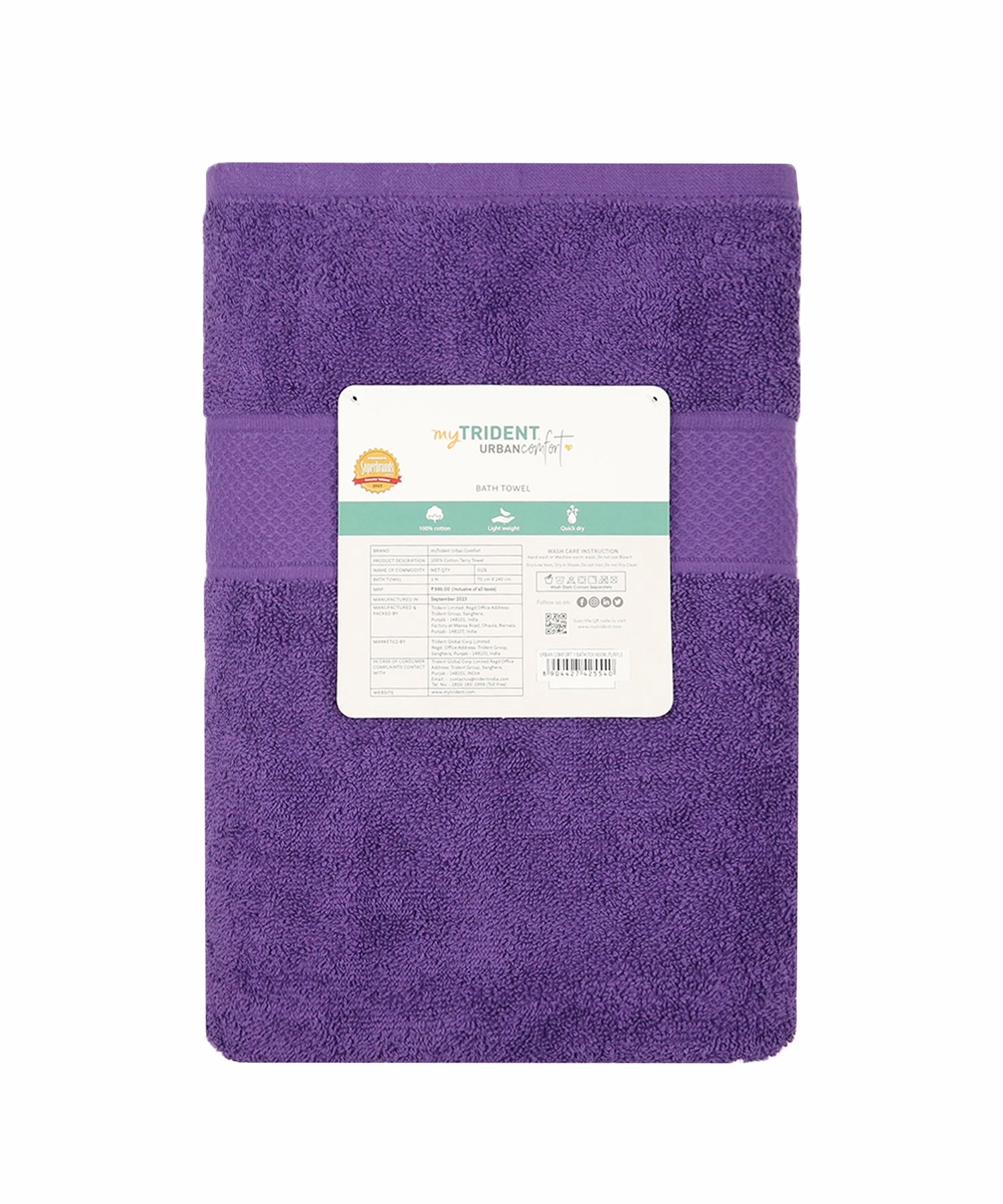 Urban Comfort Purple Small Towel, 100% Cotton, Durable, Light Weight, Dry Fast