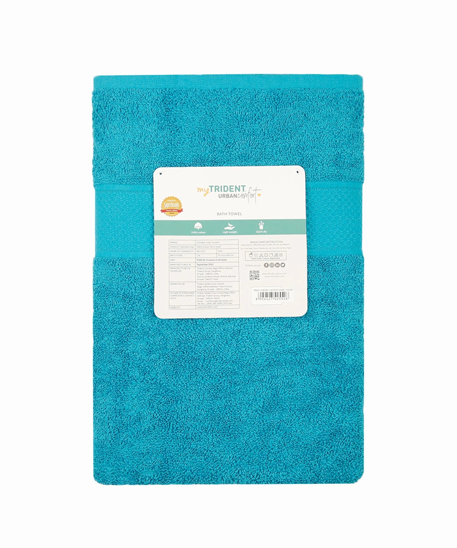 Urban Comfort Teal Sachet Small Towel, 100% Cotton, Durable, Light Weight, Dry Fast