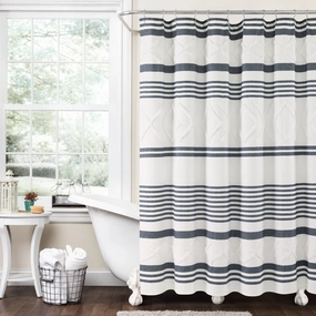 Urban Diamond Stripe Woven Tufted Recycled Cotton Blend Shower Curtain shower curtain,bath curtain,bathroom decor