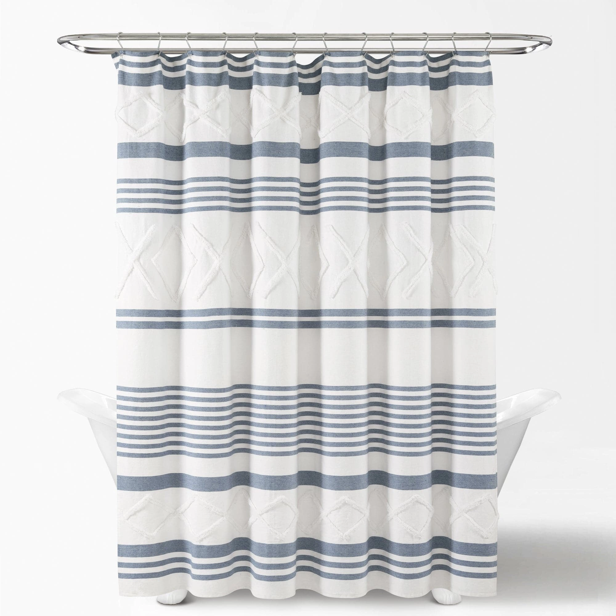 Urban Diamond Stripe Woven Tufted Recycled Cotton Blend Shower Curtain