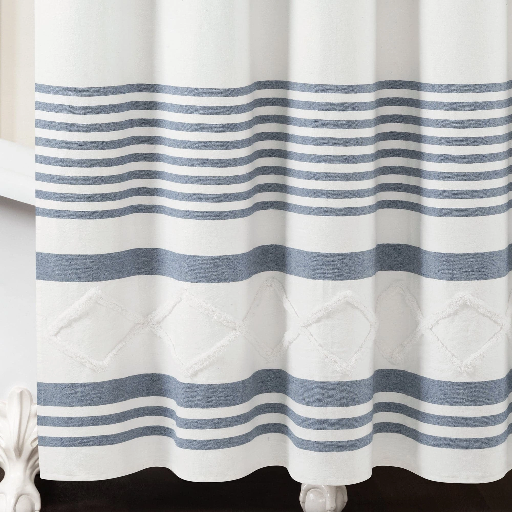 Urban Diamond Stripe Woven Tufted Recycled Cotton Blend Shower Curtain