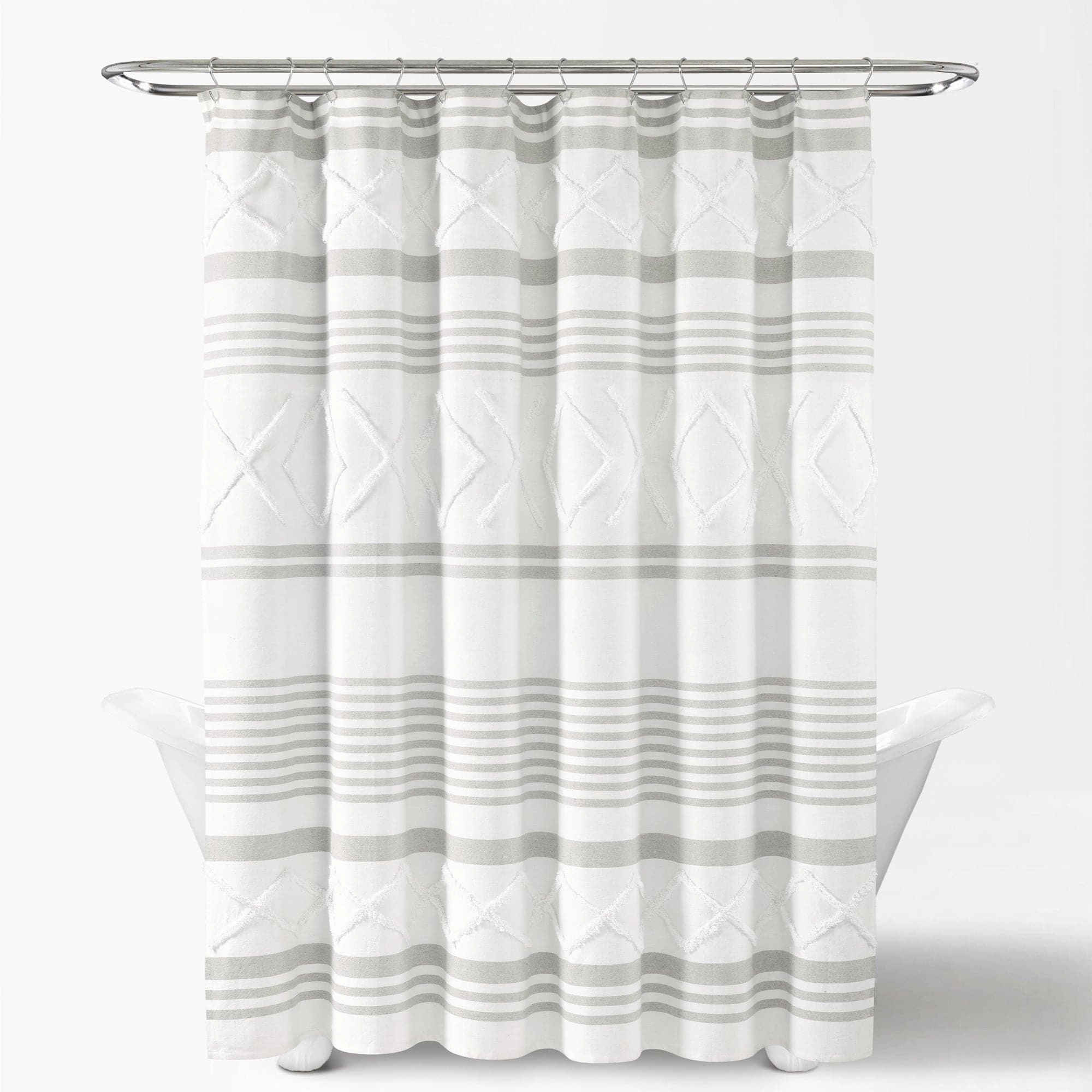 Urban Diamond Stripe Woven Tufted Recycled Cotton Blend Shower Curtain