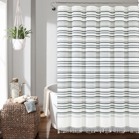 Urban Woven Yarn Dyed Recycled Cotton Blend Shower Curtain shower curtain,bath curtain,bathroom decor