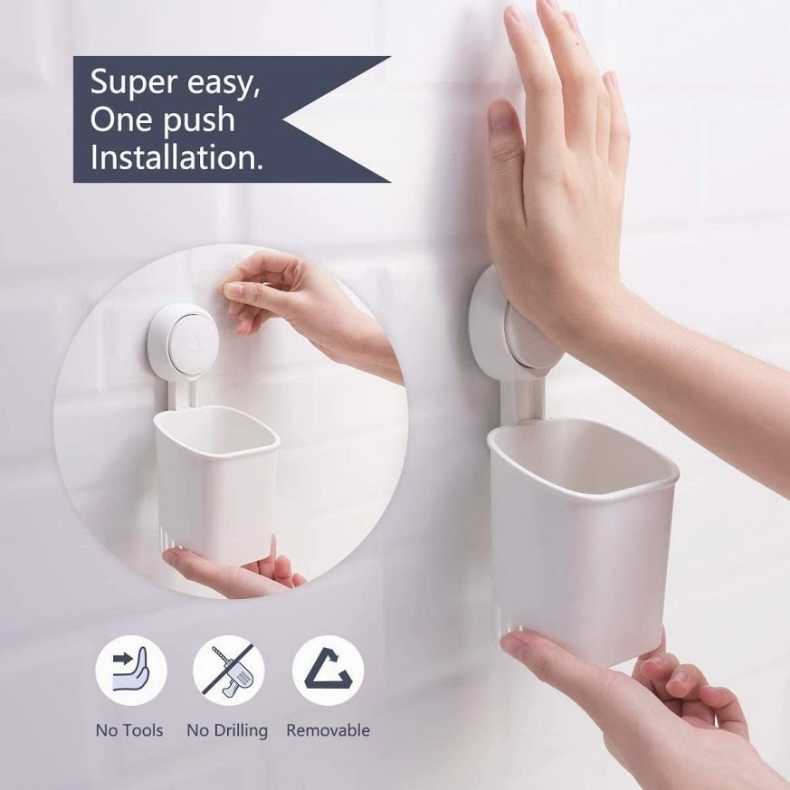 Urbanstrive Waterproof Suction Cup Toothbrush Holder Drill-Free Removable Bathroom Storage Organizer Caddy, White