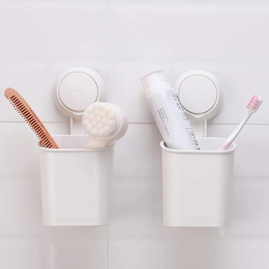 Urbanstrive Waterproof Suction Cup Toothbrush Holder Drill-Free Removable Bathroom Storage Organizer Caddy, White