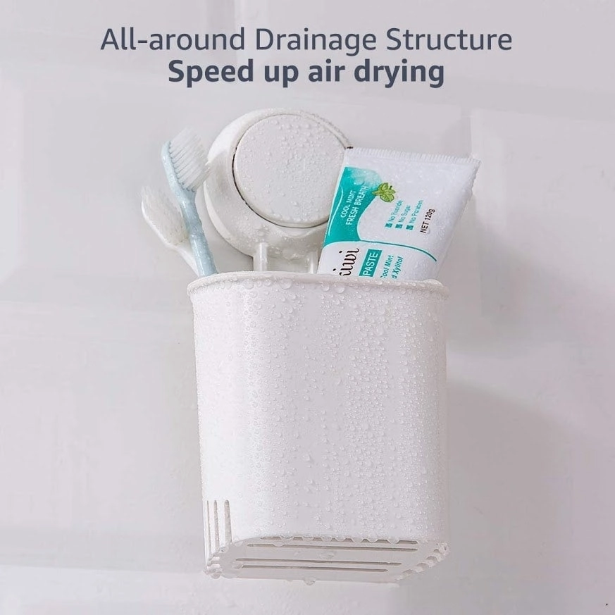Urbanstrive Waterproof Suction Cup Toothbrush Holder Drill-Free Removable Bathroom Storage Organizer Caddy, White toothbrush holder,bathroom cup,bathroom organizer