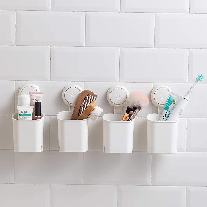 Urbanstrive Waterproof Suction Cup Toothbrush Holder Drill-Free Removable Bathroom Storage Organizer Caddy, White