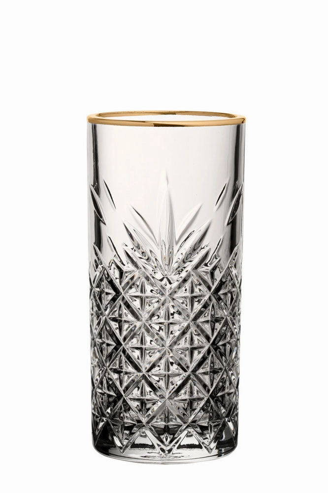 Vintage Cut Glass Hi Ball With Gold Rim