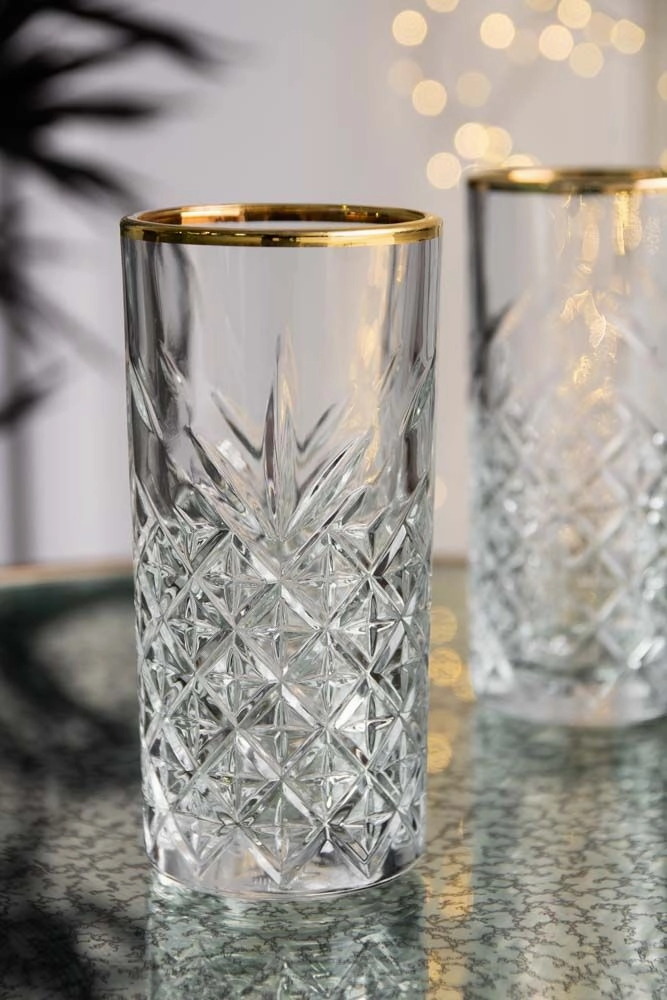 Vintage Cut Glass Hi Ball With Gold Rim kitchenware,kitchen essentials,cooking tools