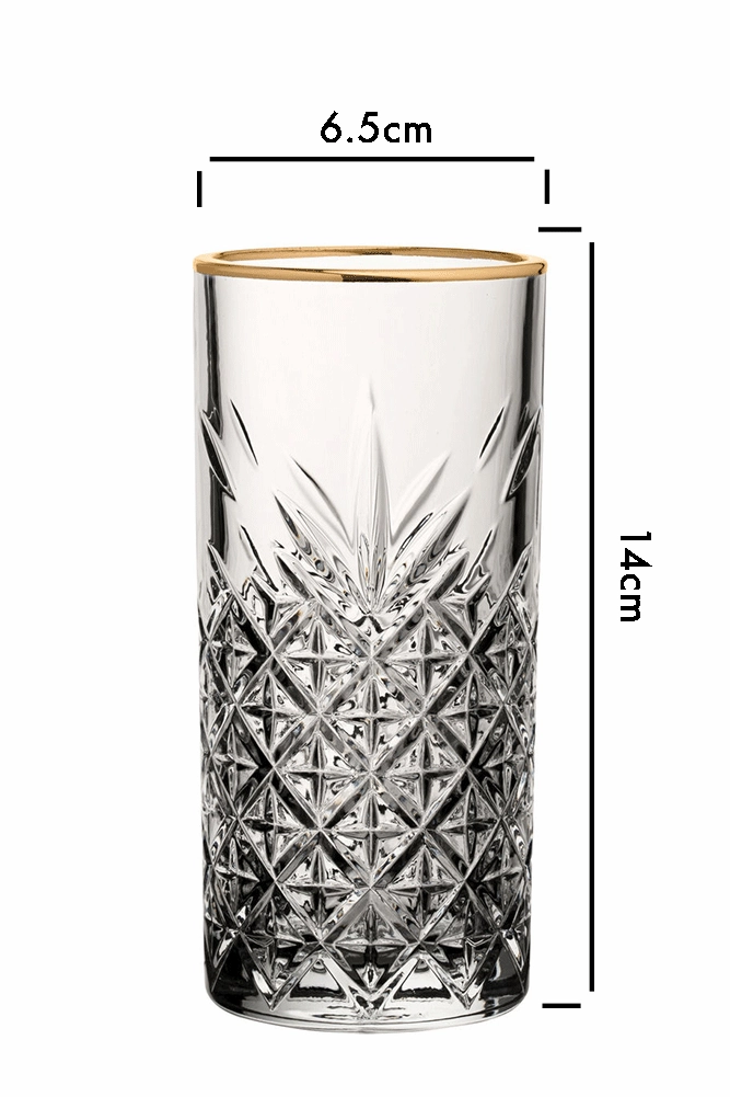 Vintage Cut Glass Hi Ball With Gold Rim