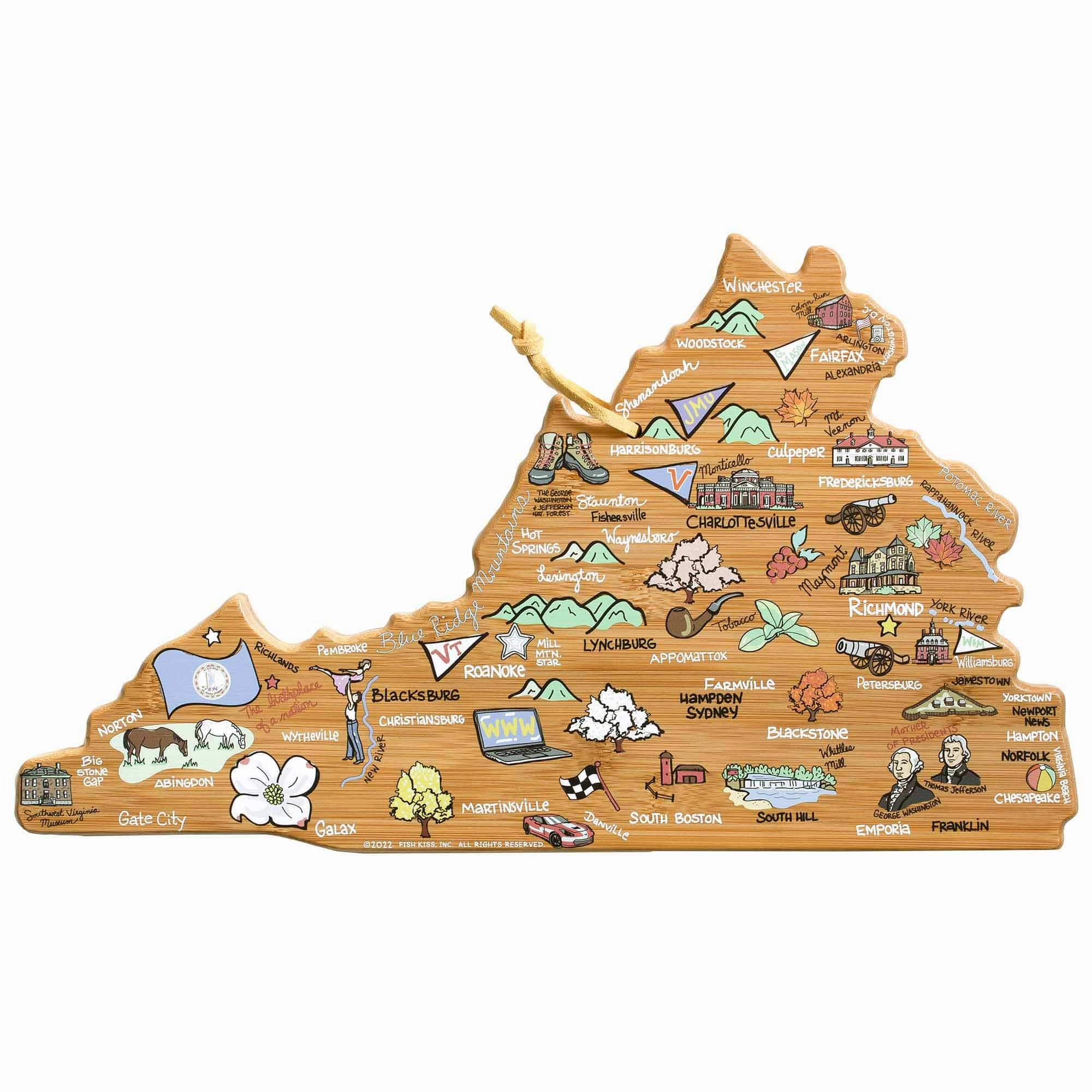 Virginia Cutting Board with Artwork by Fish Kiss cutting board,chopping board,kitchen tools