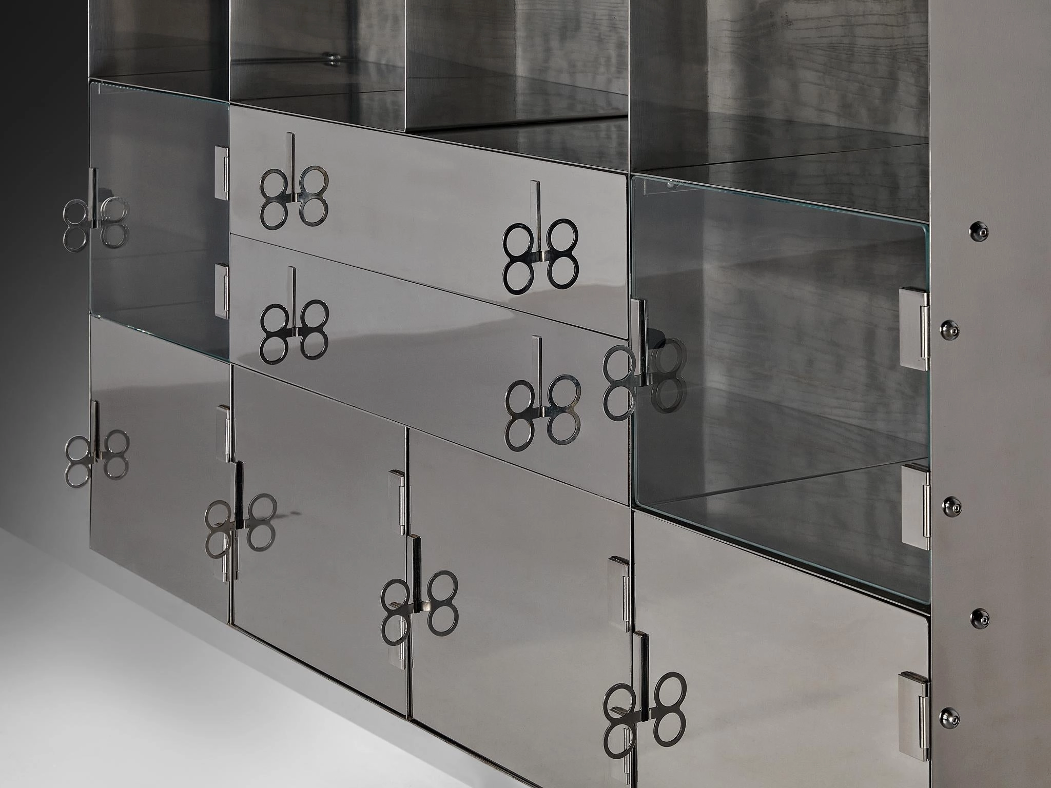 Vittorio Introini for Saporiti Mirrored Sideboard Polished Aluminum Glass