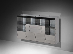 Vittorio Introini for Saporiti Mirrored Sideboard Polished Aluminum Glass storage cabinet,organizer,furniture storage