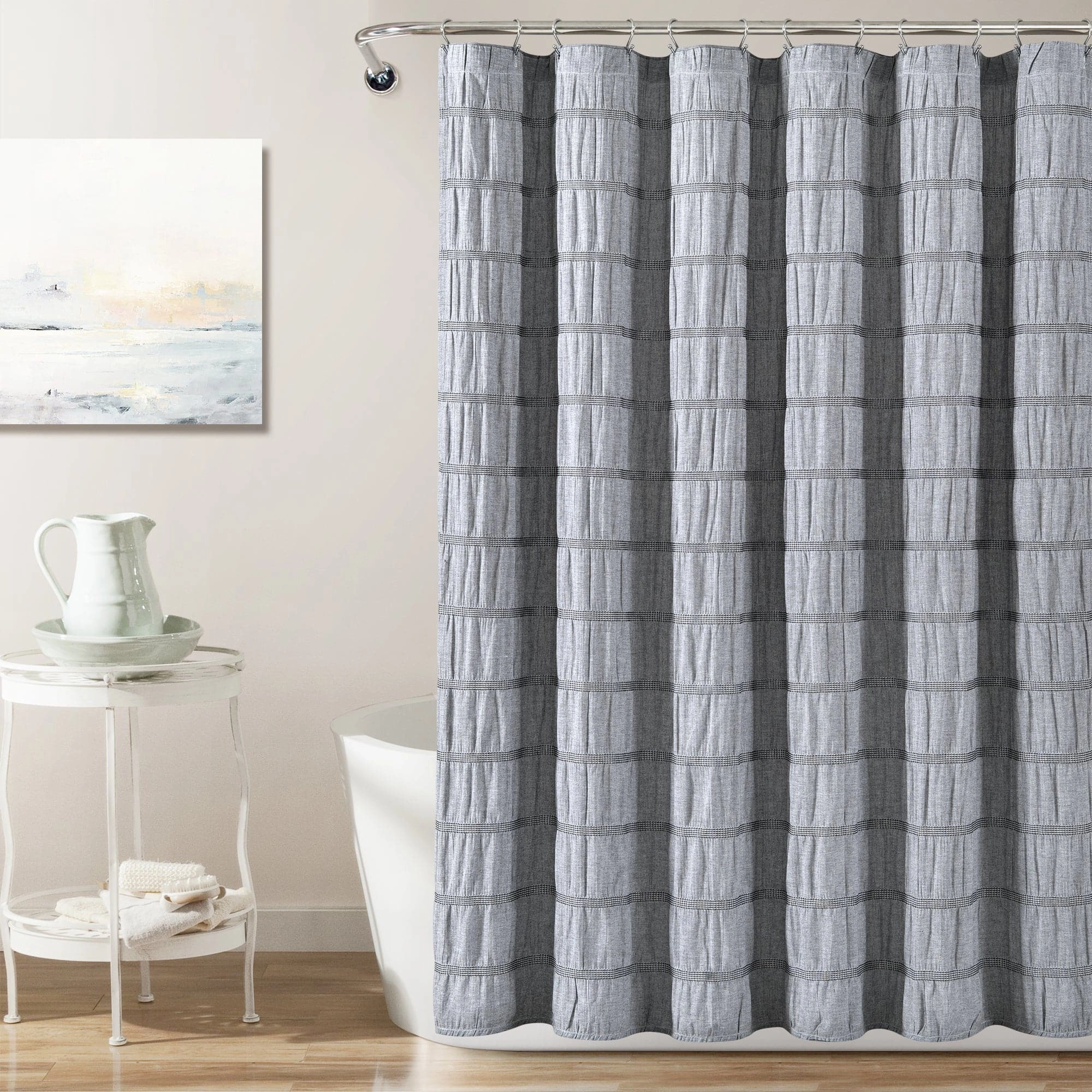 Waffle Stripe Woven Cotton Shower Curtain shower curtain,bath curtain,bathroom decor