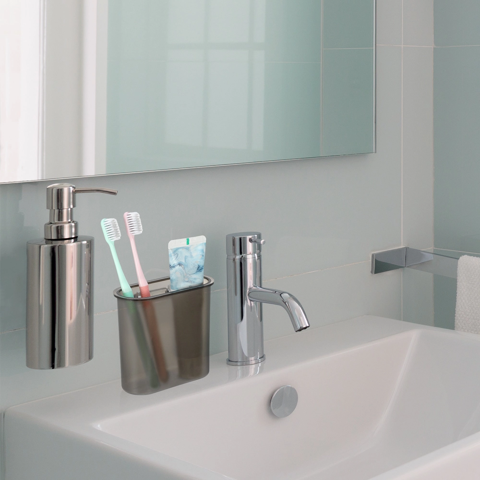 Wall Mount Toothbrush Holder Stand Self Adhesive Tooth Brush Holder for Toothbrush Toothpaste, 4.65"x2.13"x4.25"