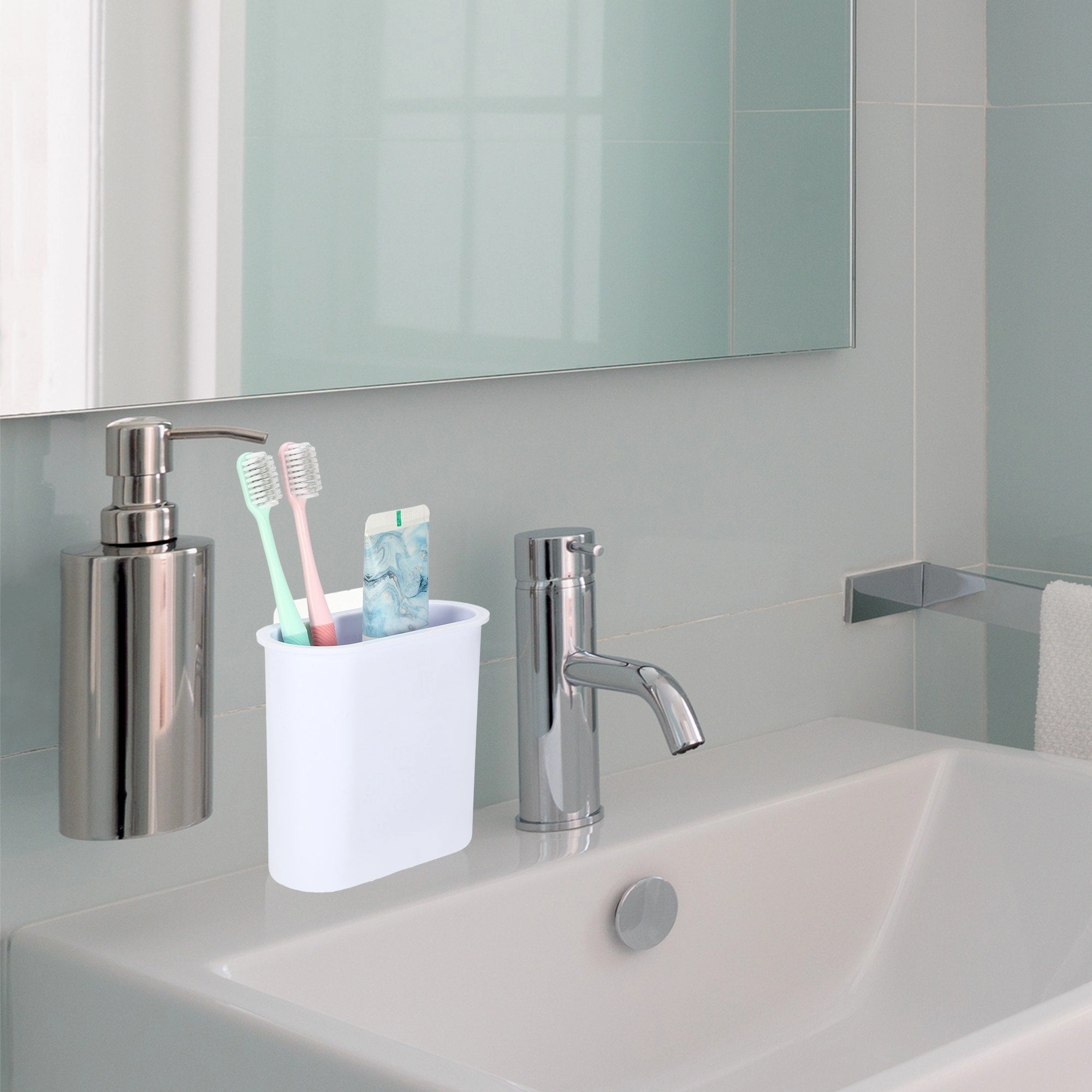 Wall Mount Toothbrush Holder Stand Self Adhesive Tooth Brush Holder for Toothbrush Toothpaste, 4.65"x2.13"x4.25"