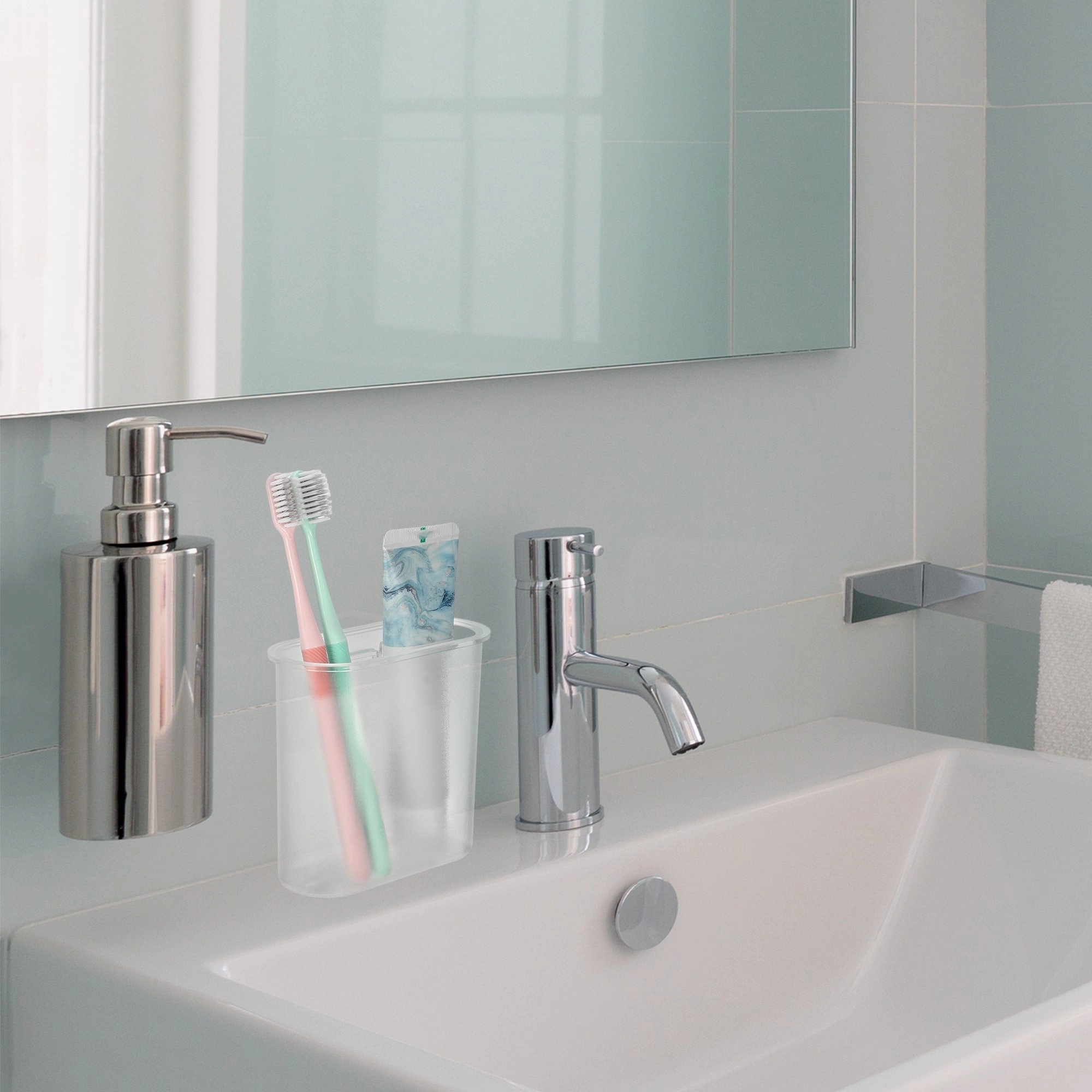 Wall Mount Toothbrush Holder Stand Self Adhesive Tooth Brush Holder for Toothbrush Toothpaste, 4.65"x2.13"x4.25"