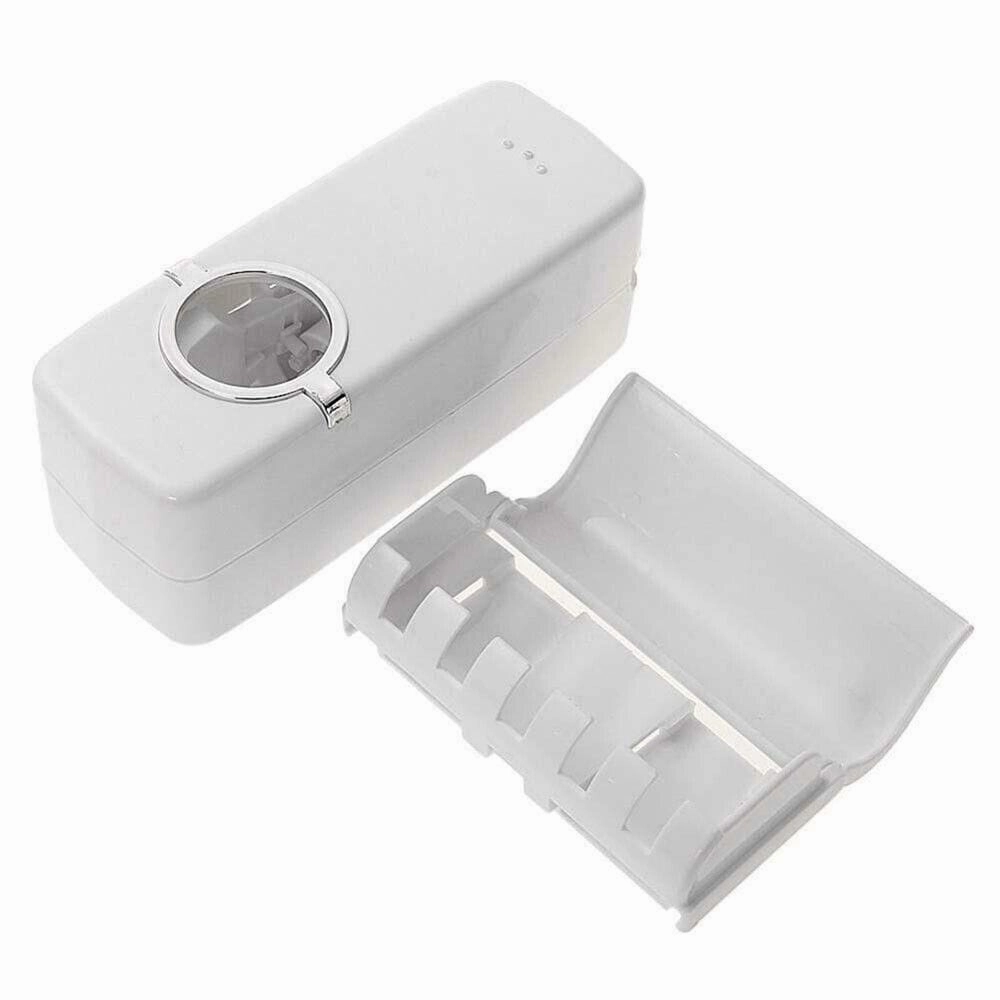 Wall-Mount Toothpaste Dispenser and 5 Toothbrush Holder Set - White