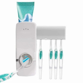Wall-Mount Toothpaste Dispenser and 5 Toothbrush Holder Set - White toothbrush holder,bathroom cup,bathroom organizer