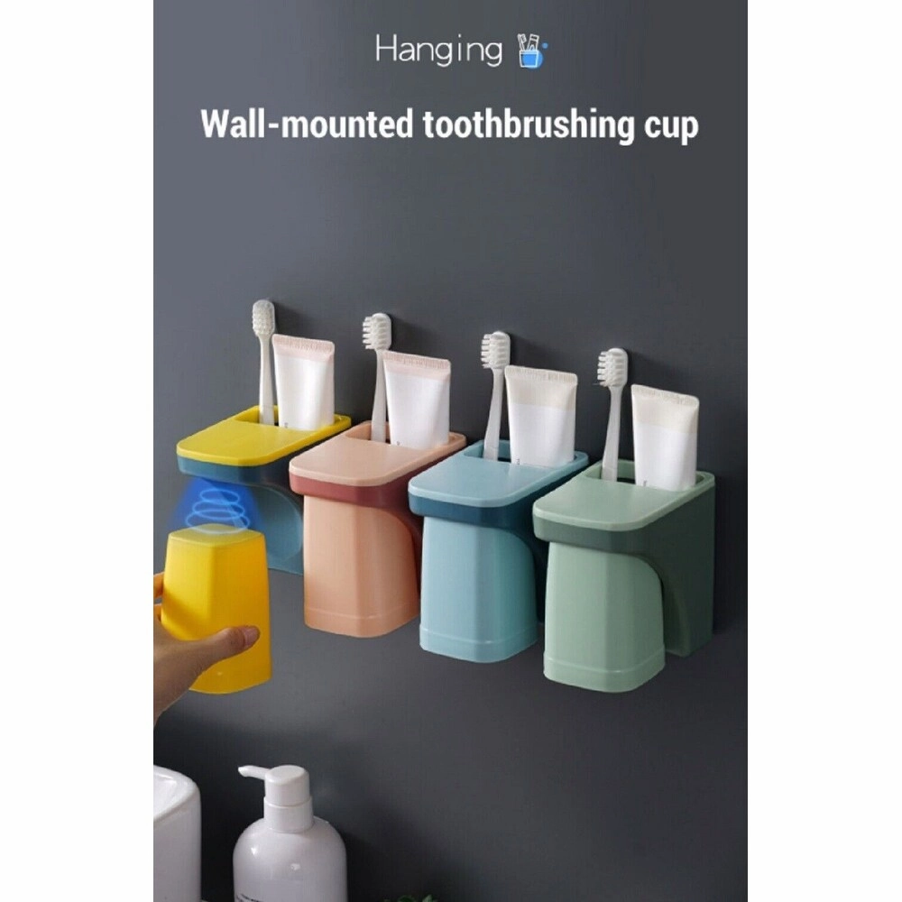 Wall-Mounted Magnetic Toothbrush and Cup Holder