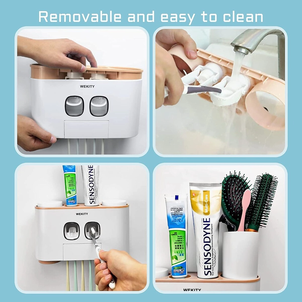 Wall Mounted Multifunctional Toothbrush And Toothpaste Dispenser With 5 Toothbrush Slots - Pink