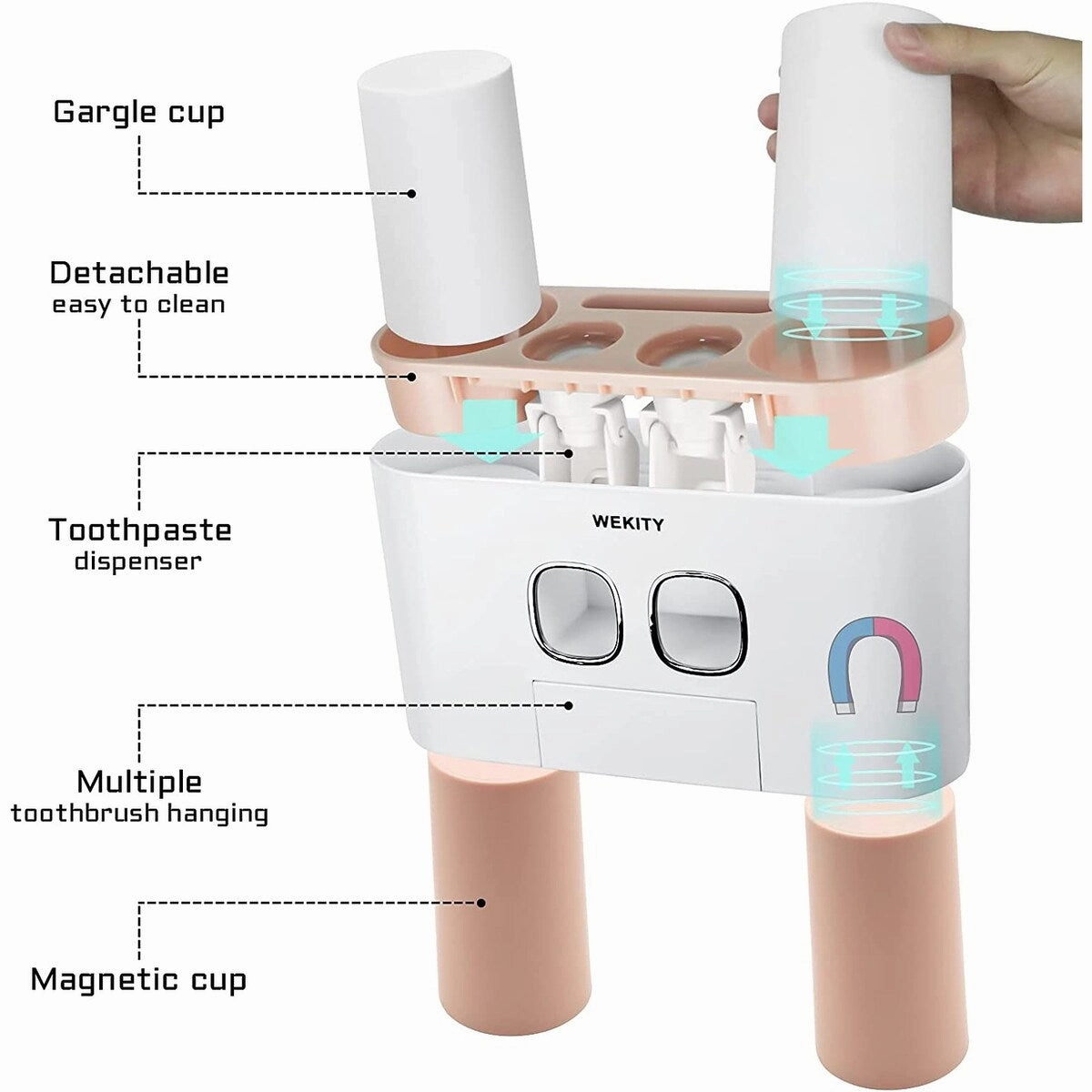 Wall Mounted Multifunctional Toothbrush And Toothpaste Dispenser With 5 Toothbrush Slots - Pink