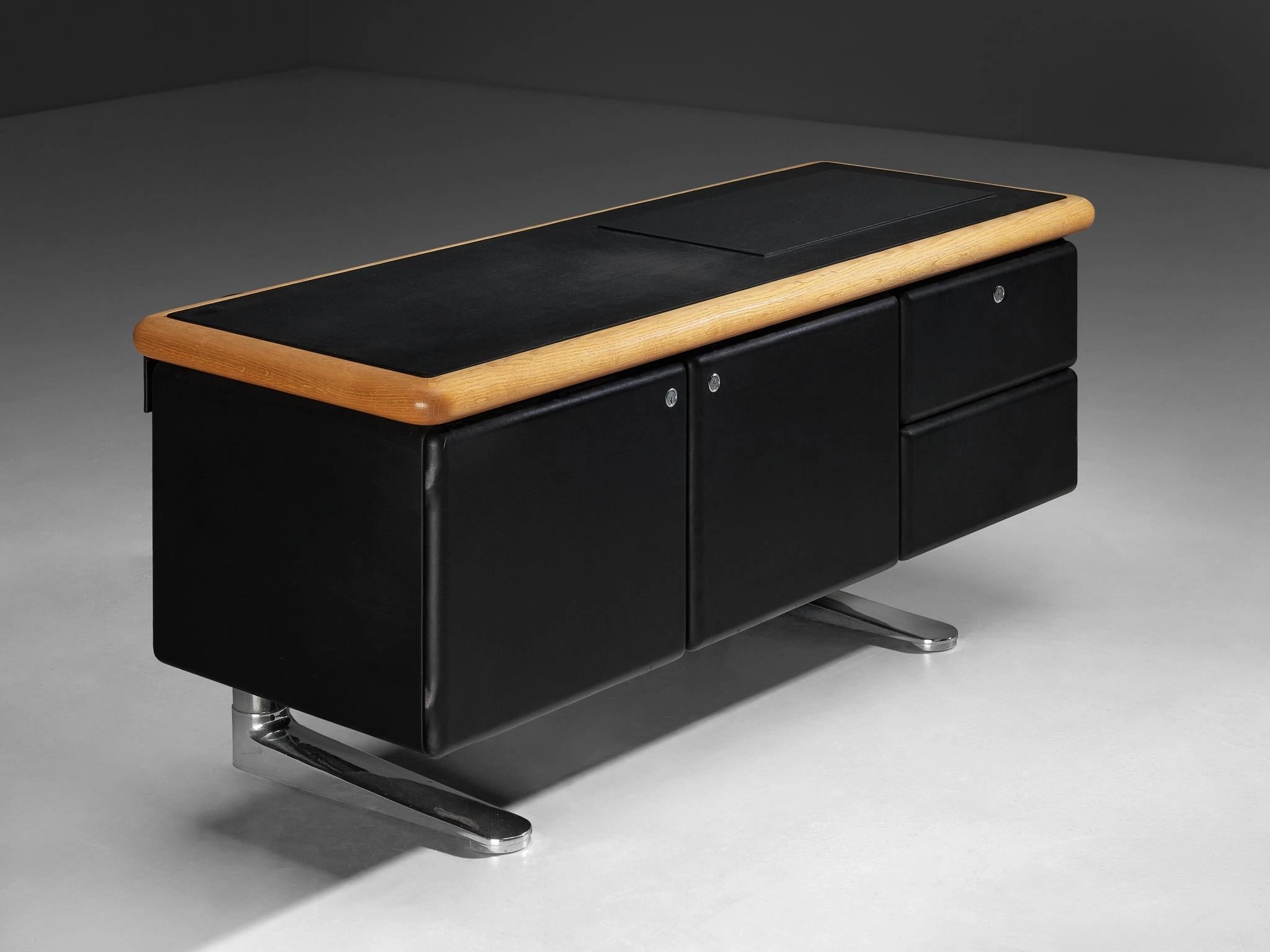 Warren Platner for Knoll Sideboard in Original Black Leather