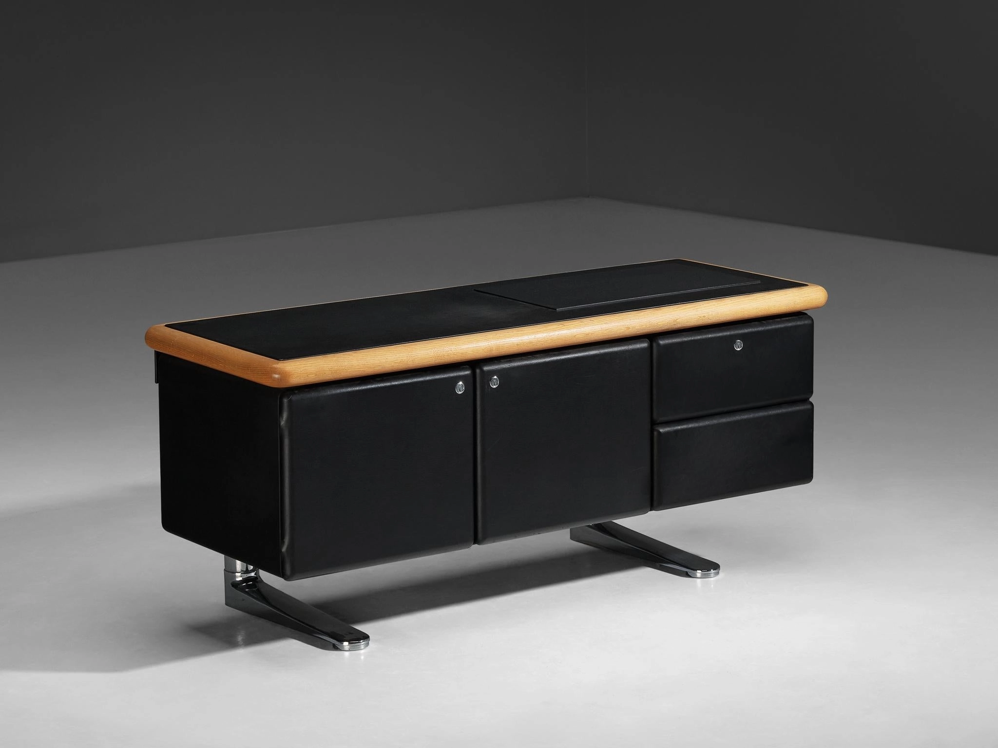 Warren Platner for Knoll Sideboard in Original Black Leather storage cabinet,organizer,furniture storage