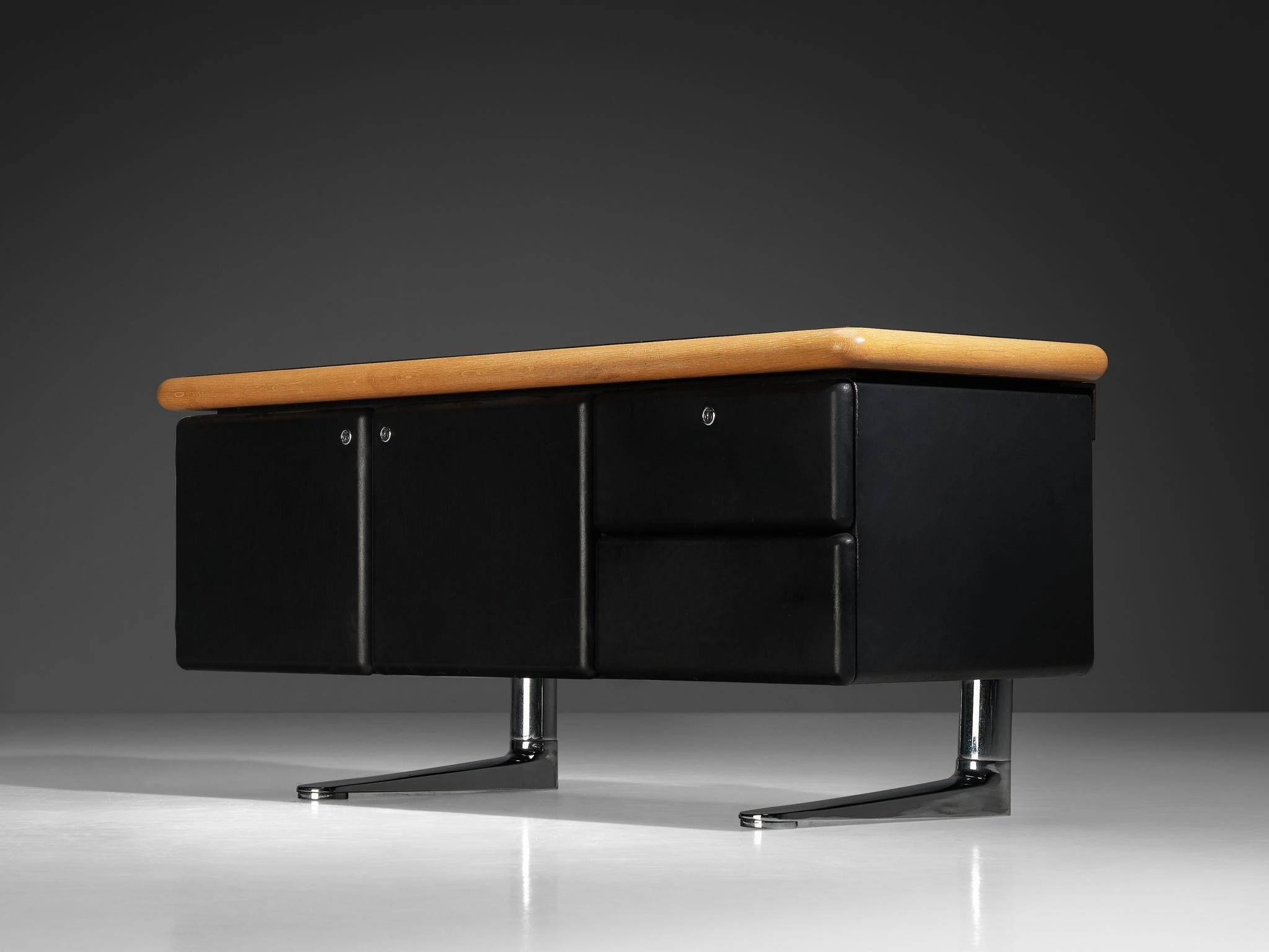 Warren Platner for Knoll Sideboard in Original Black Leather