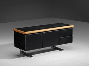 Warren Platner for Knoll Sideboard in Original Black Leather storage cabinet,organizer,furniture storage