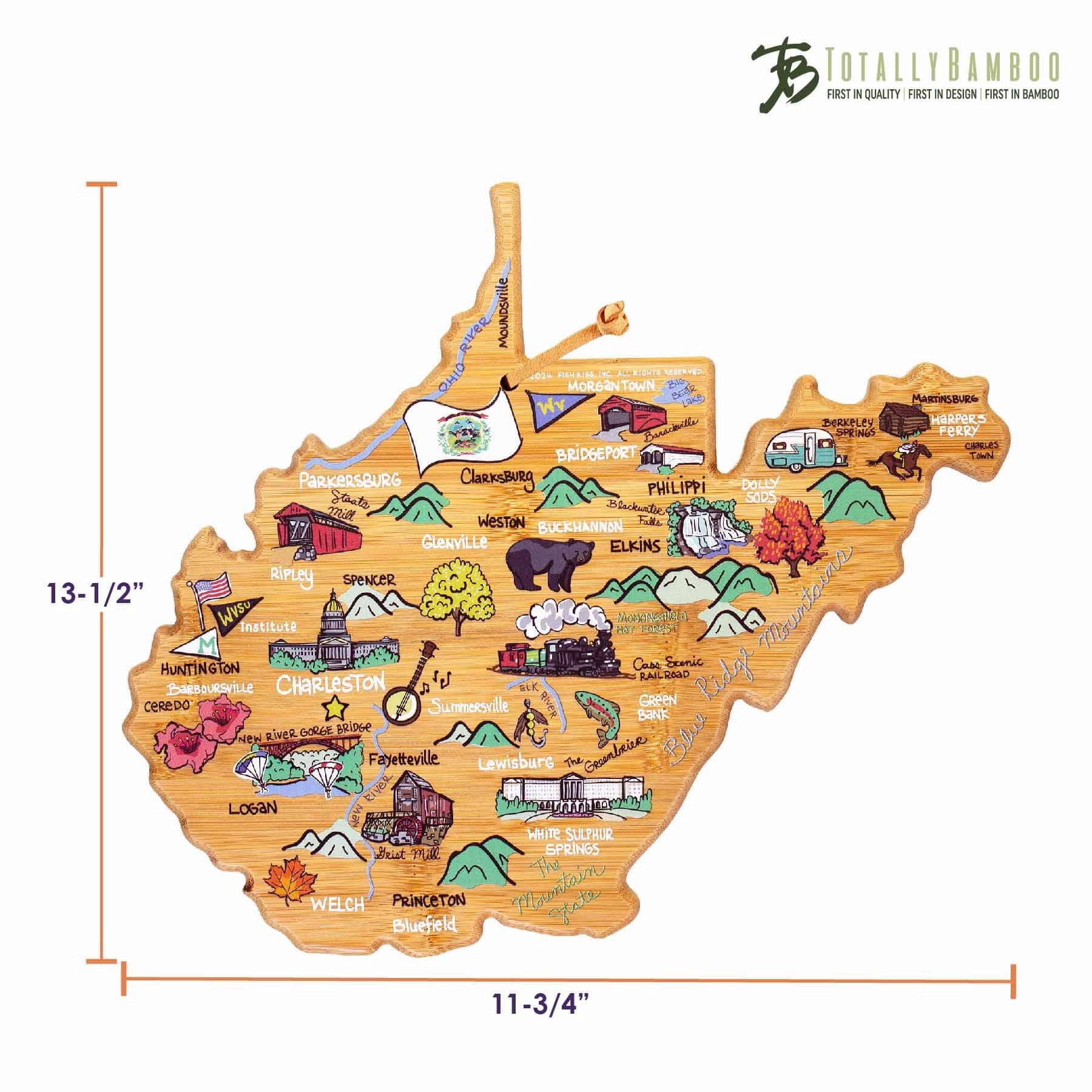 West Virginia Cutting Board with Artwork by Fish Kiss
