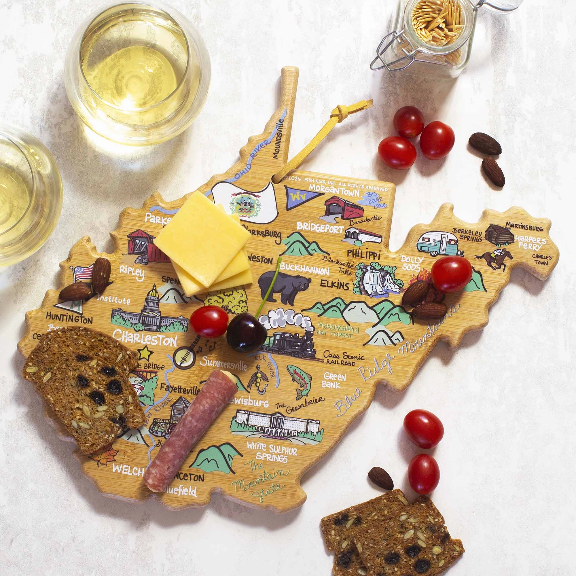 West Virginia Cutting Board with Artwork by Fish Kiss