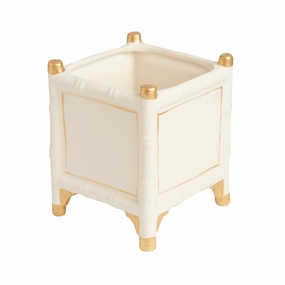 White & Gold Bamboo Inspired Cachepot - Available in Two Sizes vase,flower vase,home decoration