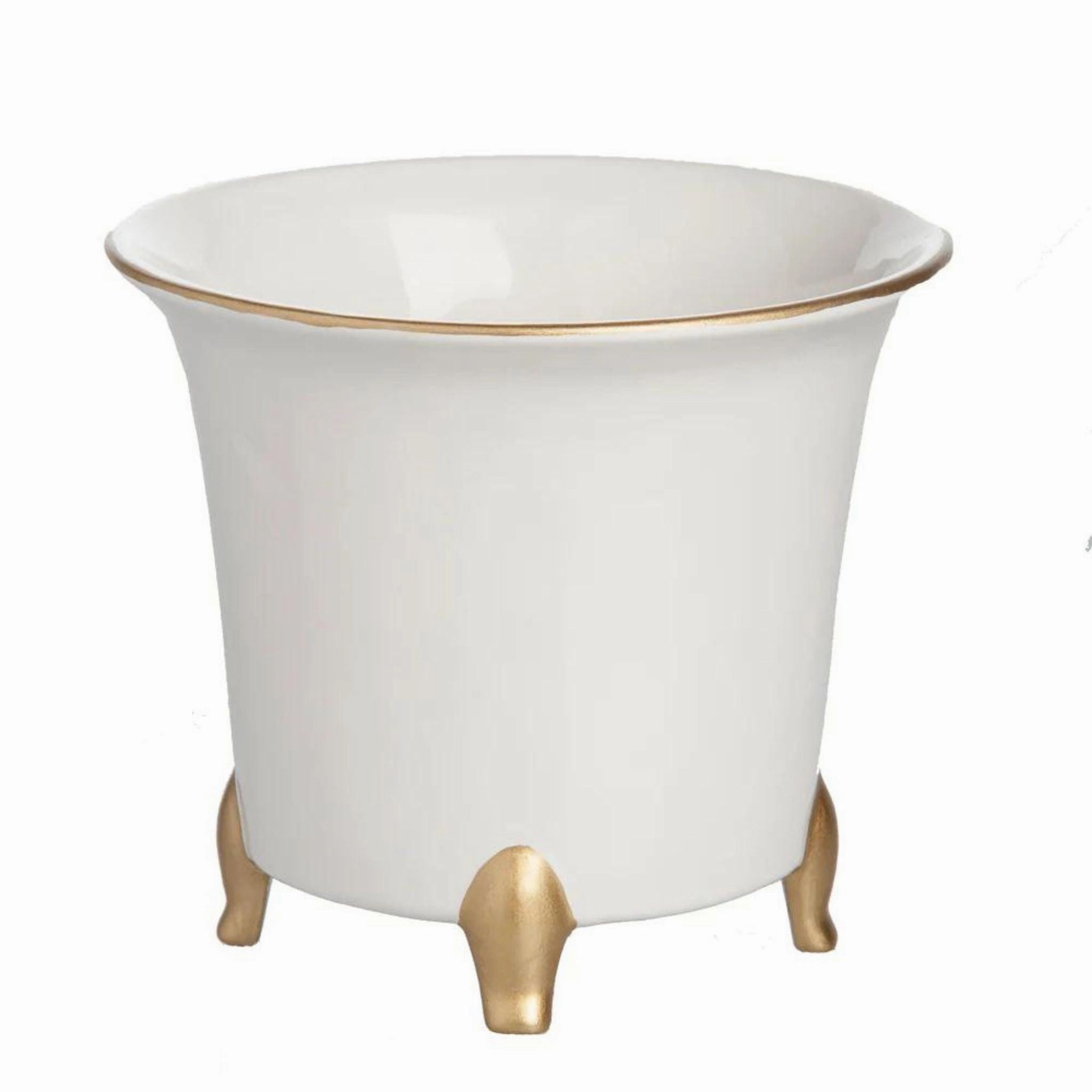 White Cachepot With Gold Accents vase,flower vase,home decoration