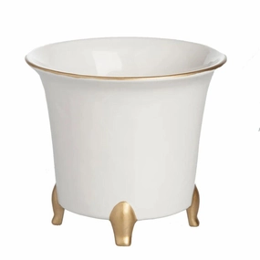 White Cachepot With Gold Accents vase,flower vase,home decoration