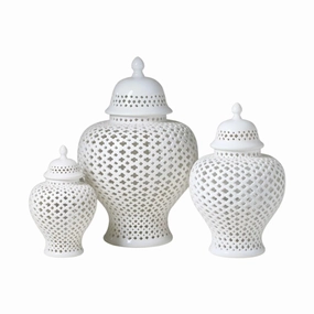 White Lattice Porcelain Lidded Ginger Jar vase,flower vase,home decoration