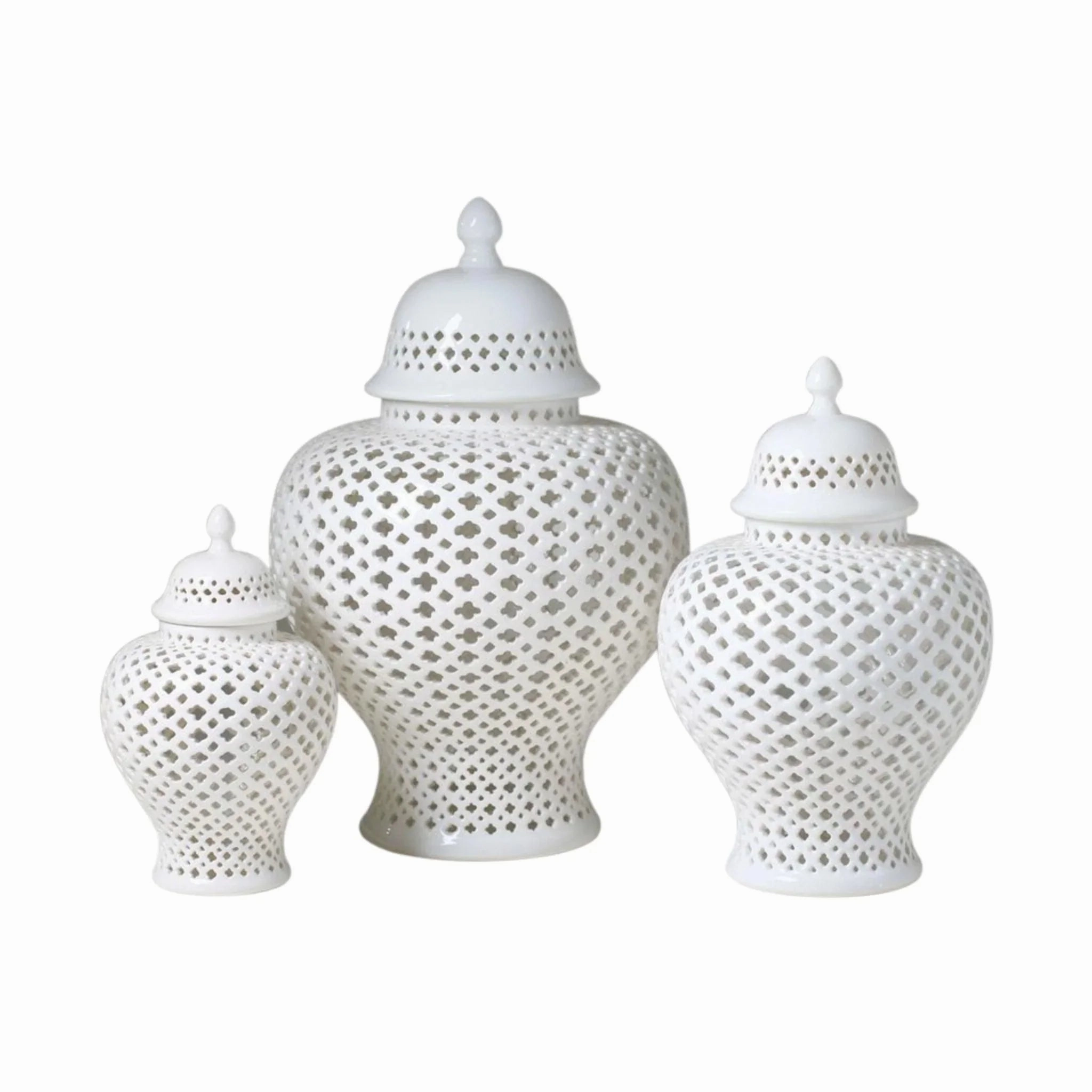 White Lattice Porcelain Lidded Ginger Jar vase,flower vase,home decoration