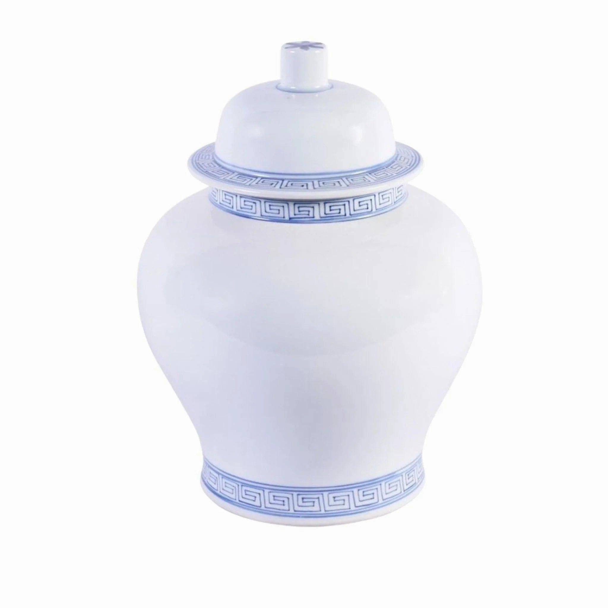 White Porcelain Temple Jar With Blue Greek Key Trim vase,flower vase,home decoration