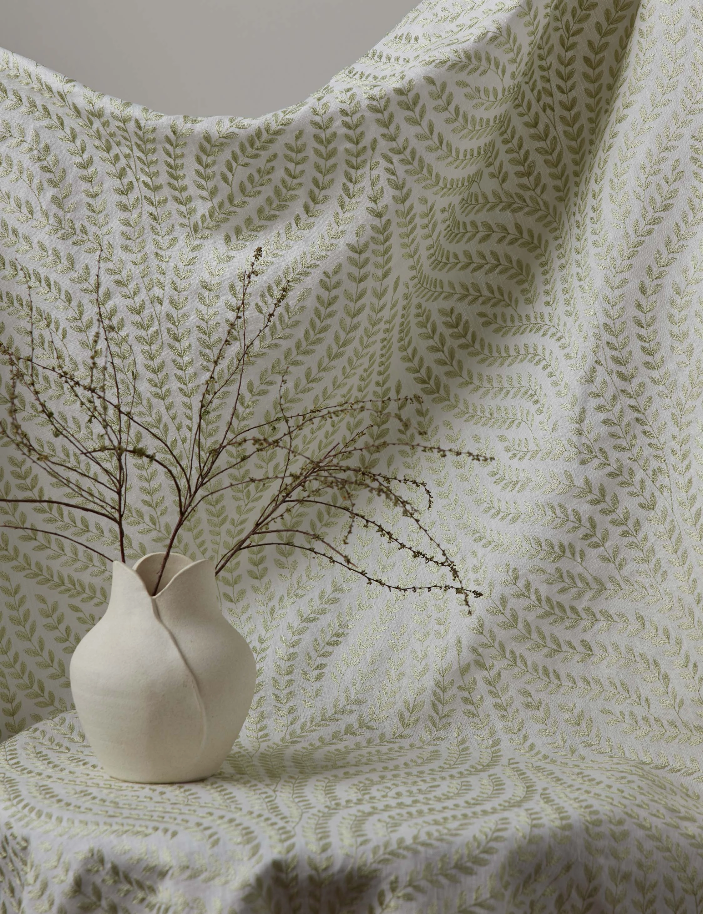 Willow Vine Embroidery Linen Fabric by Scalamandr