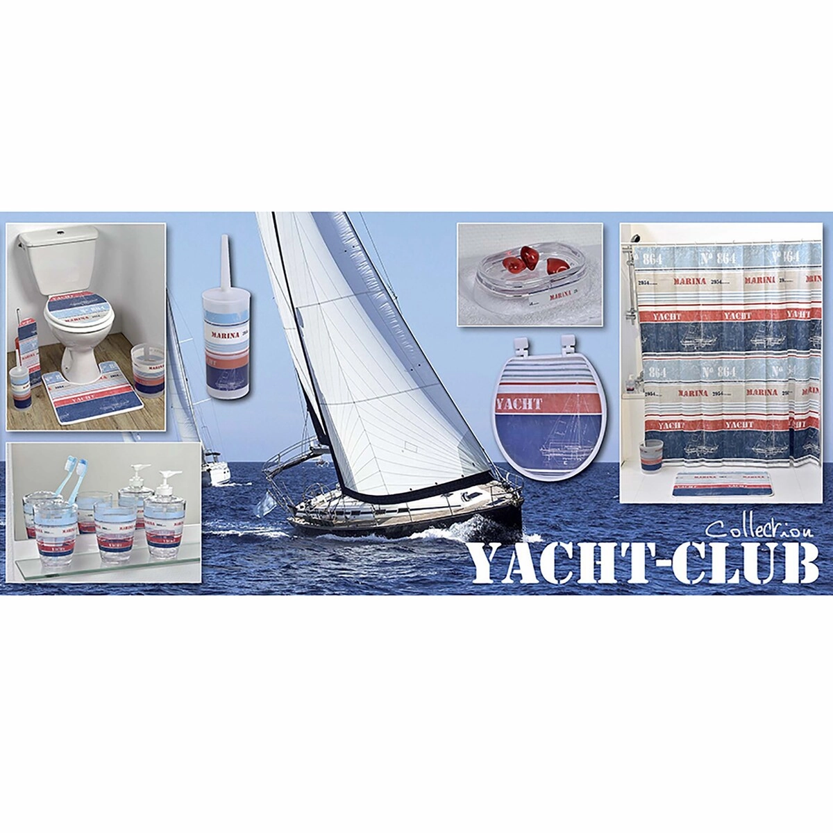 Yacht Club Clear Toothbrush Holder Stand for Bathroom Vanity Countertop - White,Blue,Red,Light Blue - 3" L x 3" W x 4.8" H