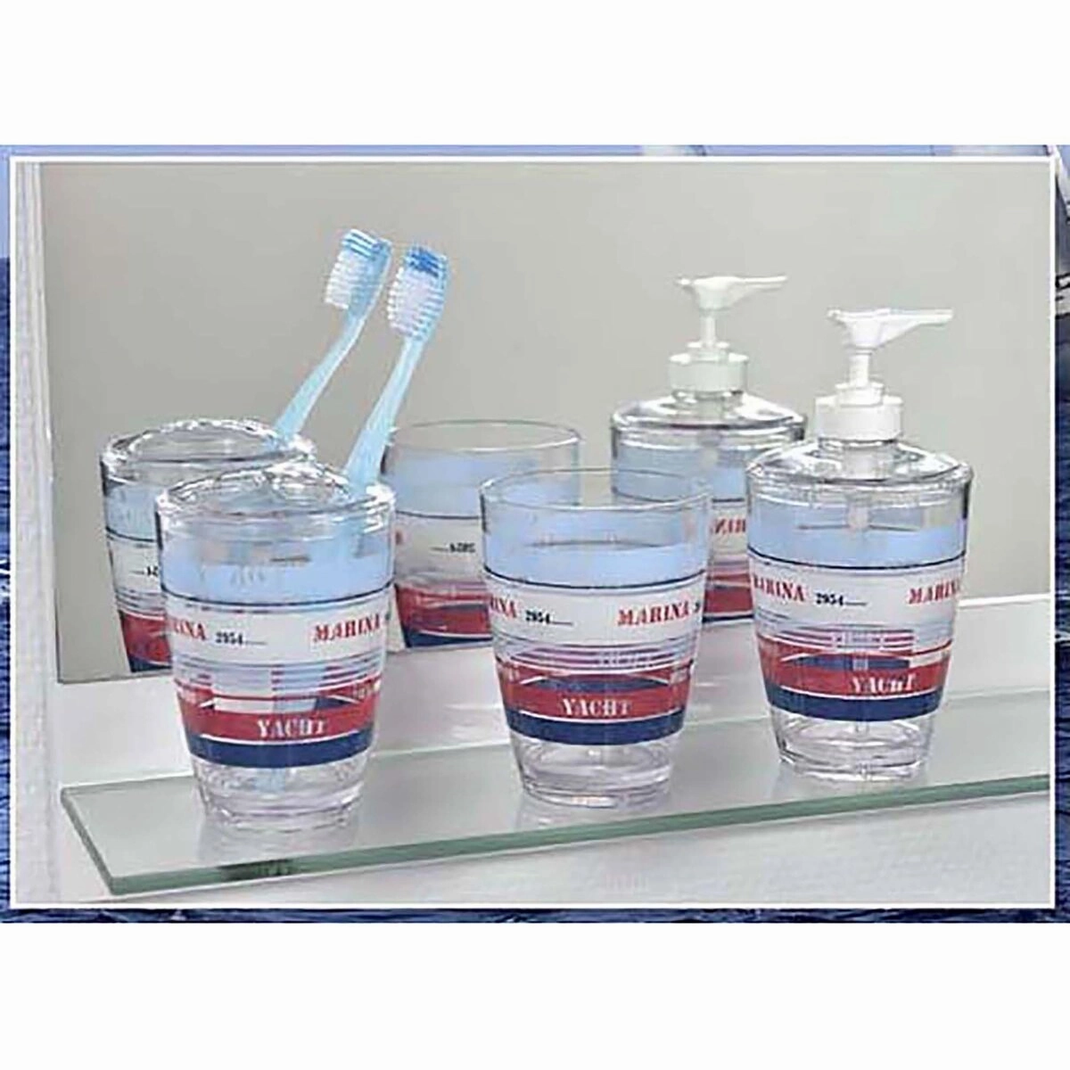 Yacht Club Clear Toothbrush Holder Stand for Bathroom Vanity Countertop - White,Blue,Red,Light Blue - 3" L x 3" W x 4.8" H